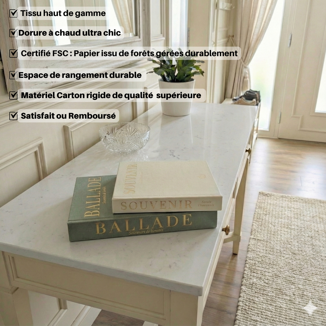 Faux livres décoration d'intérieur en lin – Lot de 2 boîtes secrètes
