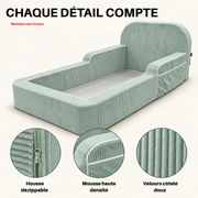 Lit Cocon TIPICHOU bleu-vert, fermeture zippée, contour en mousse et velours côtelé